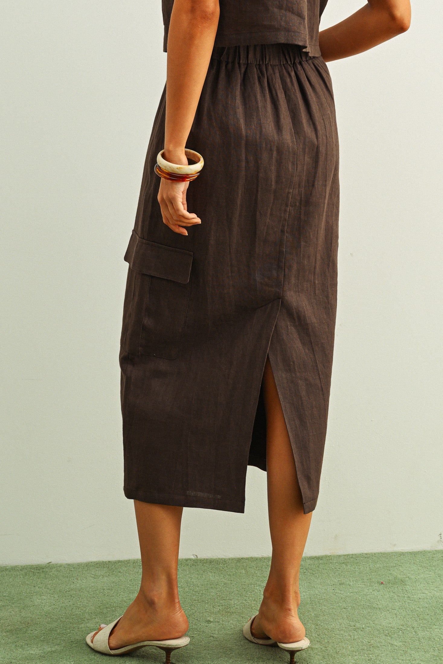 Cargo Pocket On The Side Linen Skirt