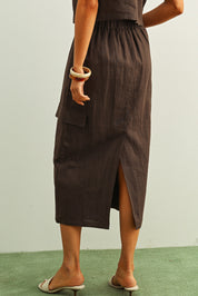 Cargo Pocket On The Side Linen Skirt