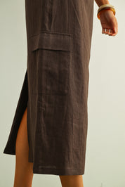 Cargo Pocket On The Side Linen Skirt