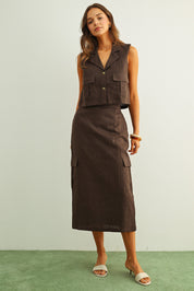 Cargo Pocket On The Side Linen Skirt
