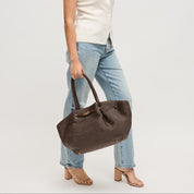 Chocolate Kaia Straw Tote Bag
