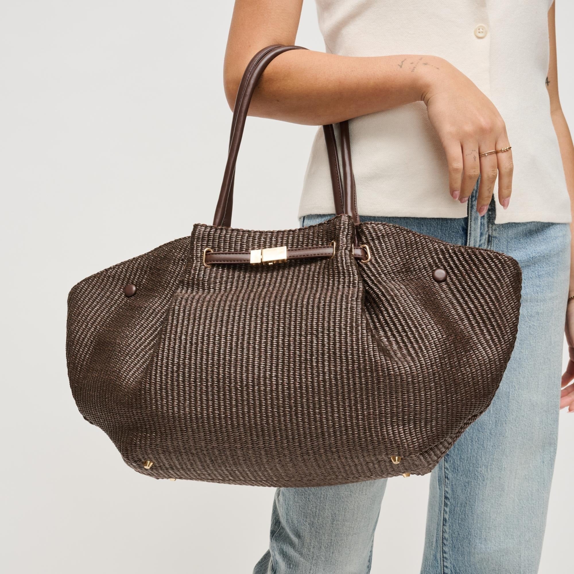 Chocolate Kaia Straw Tote Bag