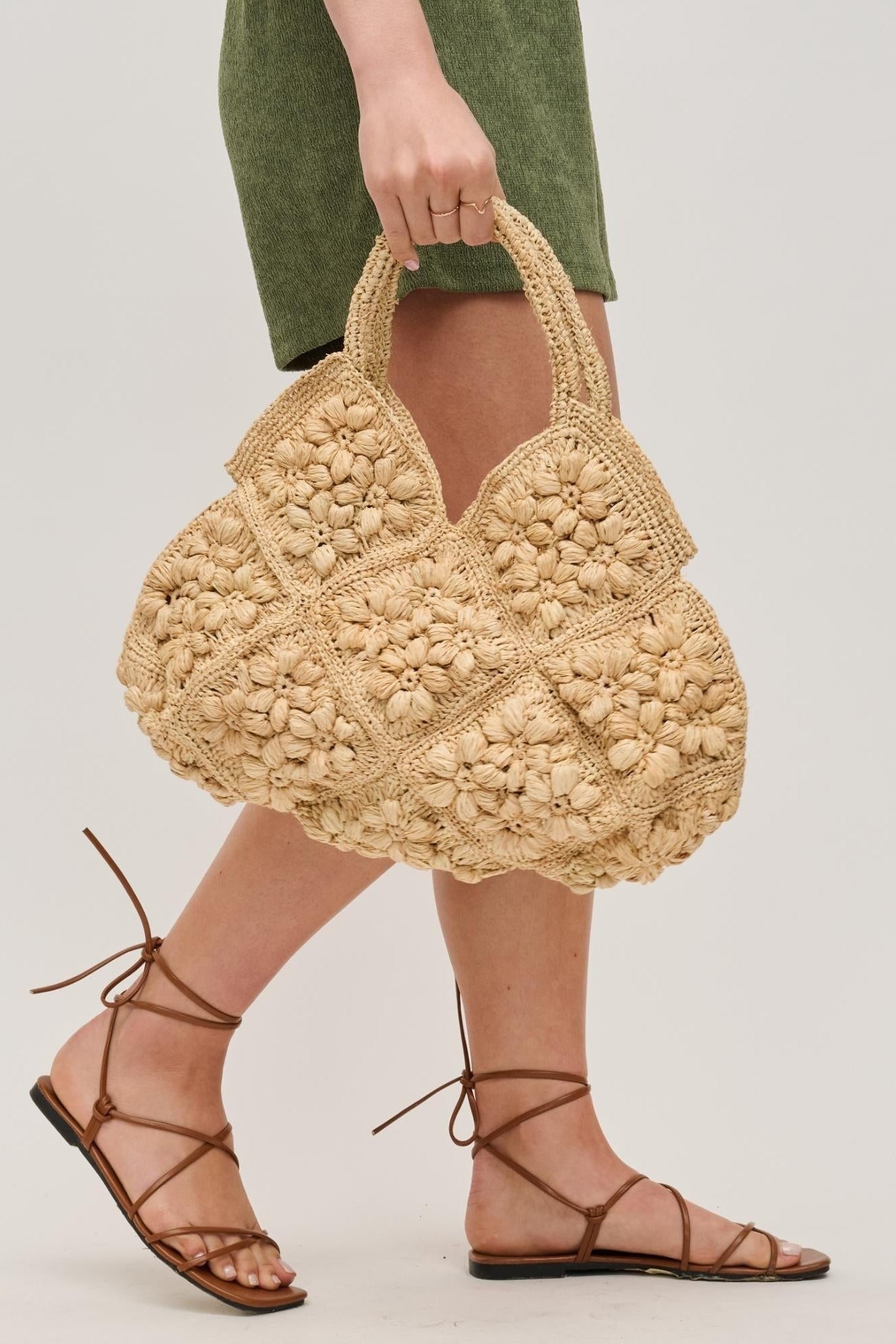 Beth Floral Straw Tote Bag