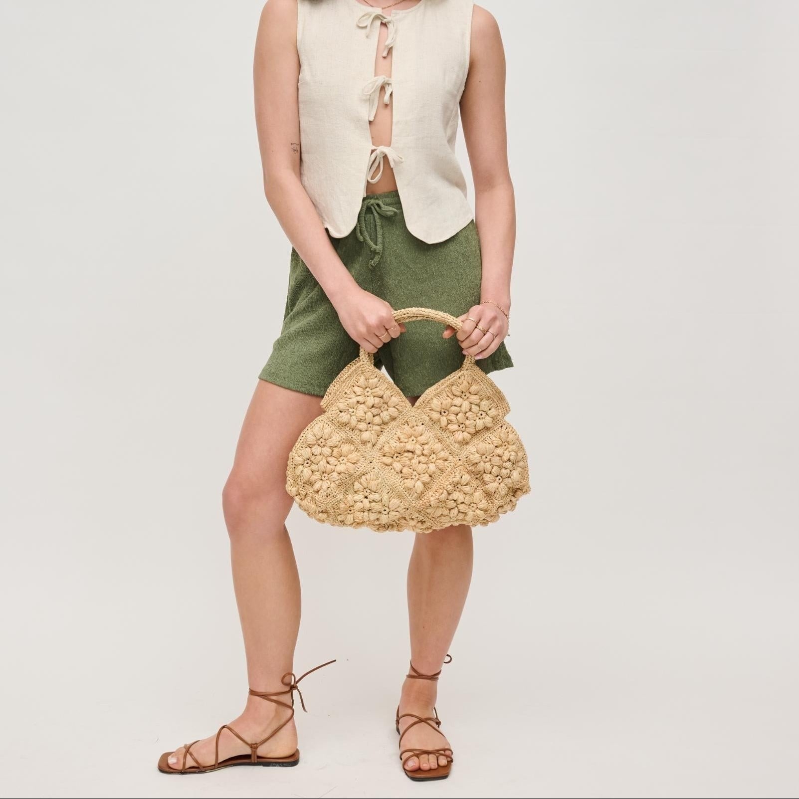 Beth Floral Straw Tote Bag