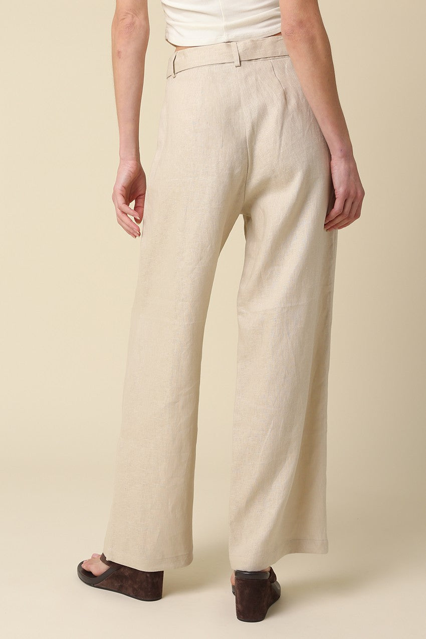 Khaki Sharon Tie-waist Linen Pants
