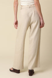 Khaki Sharon Tie-waist Linen Pants