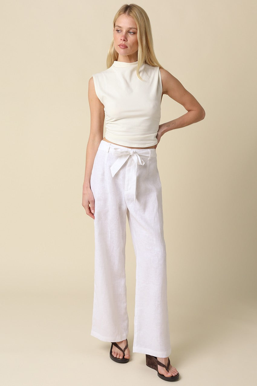 White Sharon Tie-waist Linen Pants