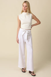 White Sharon Tie-waist Linen Pants