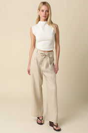 Khaki Sharon Tie-waist Linen Pants