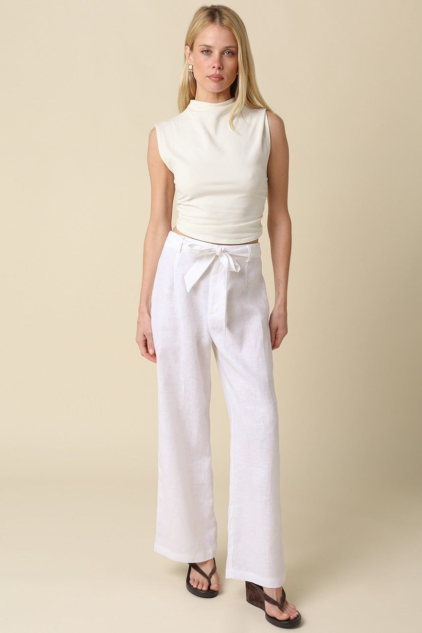 White Sharon Tie-waist Linen Pants
