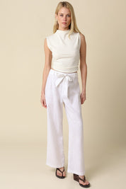 White Sharon Tie-waist Linen Pants