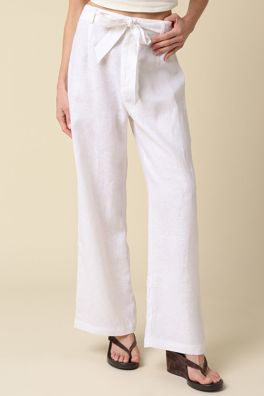 White Sharon Tie-waist Linen Pants