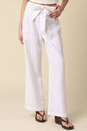 White Sharon Tie-waist Linen Pants