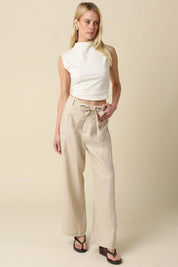 Khaki Sharon Tie-waist Linen Pants
