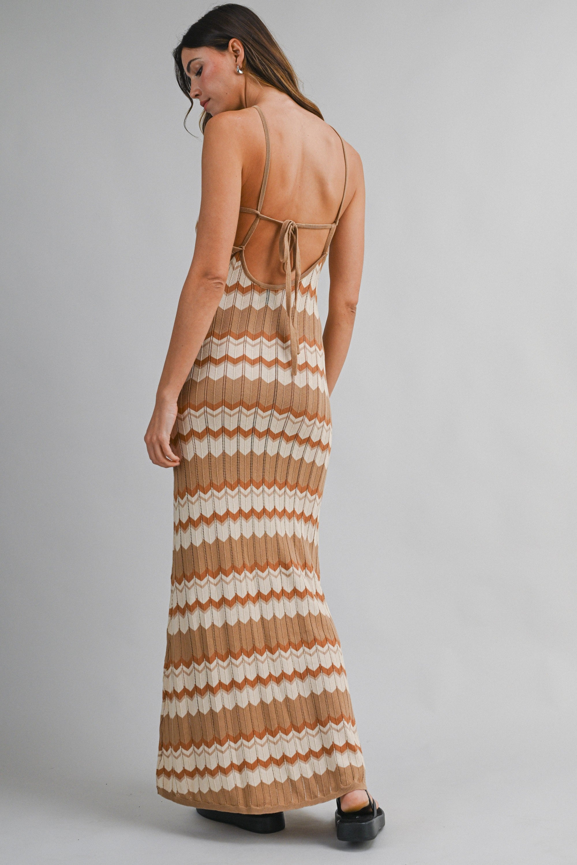 Chevron Halter Neck Knit Halter Maxi Dress