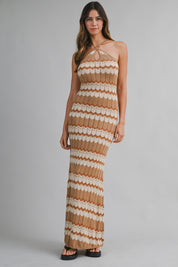 Chevron Halter Neck Knit Halter Maxi Dress