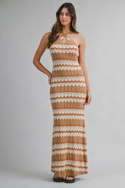 Chevron Halter Neck Knit Halter Maxi Dress
