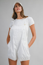 Eyelet Lace Trim Shoulder Strap Romper
