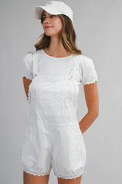 Eyelet Lace Trim Shoulder Strap Romper