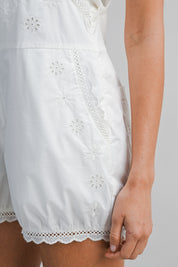 Eyelet Lace Trim Shoulder Strap Romper