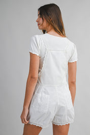 Eyelet Lace Trim Shoulder Strap Romper