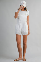 Eyelet Lace Trim Shoulder Strap Romper