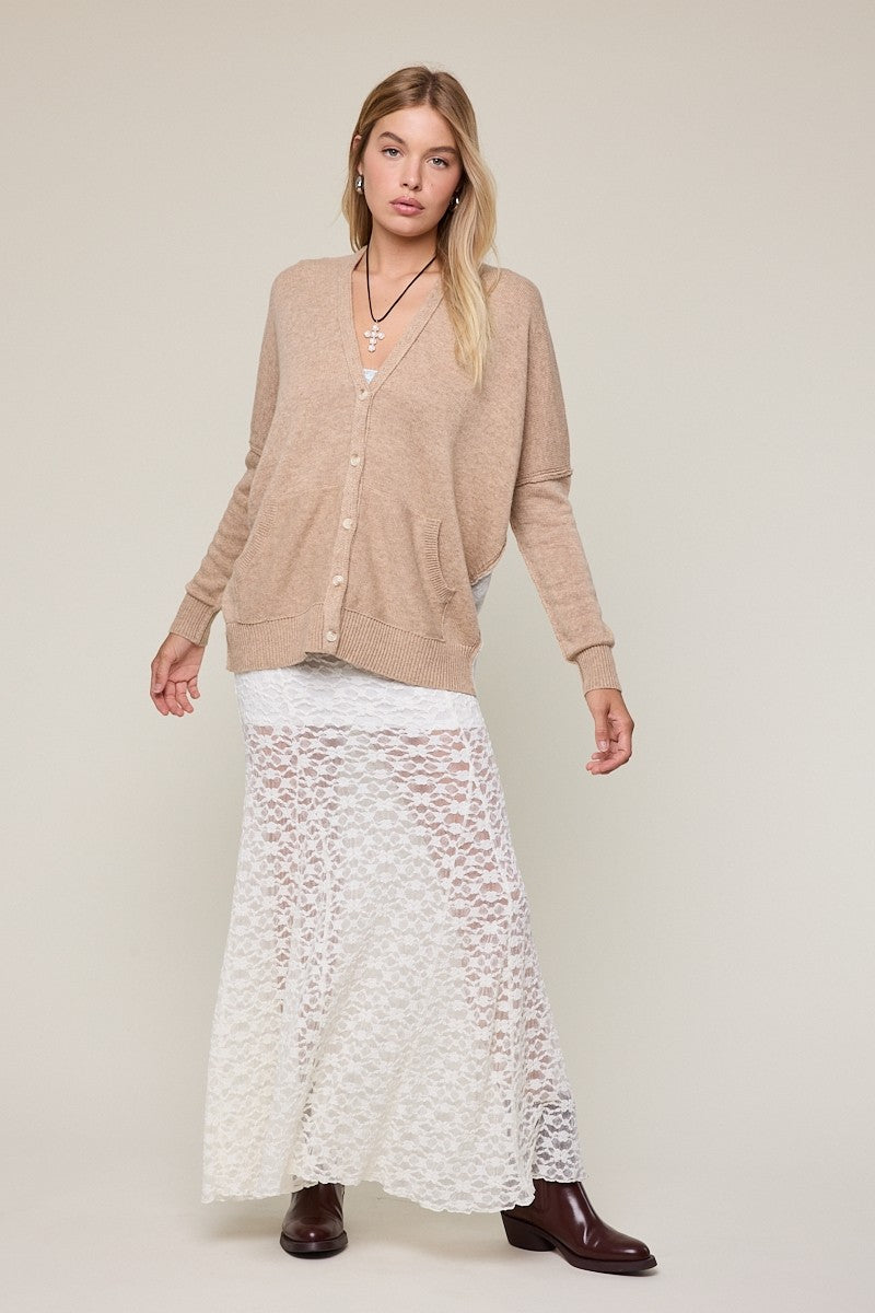 Solid Color See-through Floral Lace Maxi Skirt