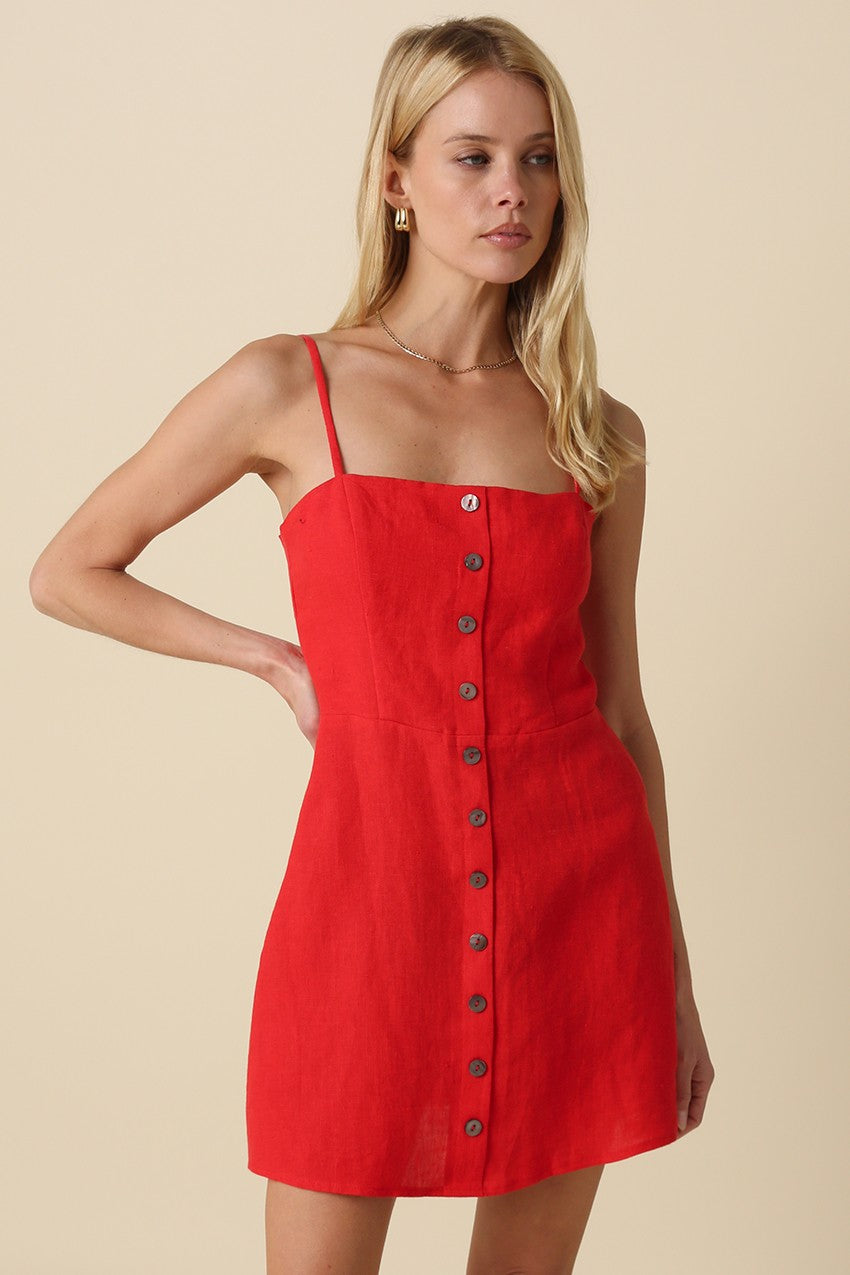 Sariah Button-front Linen Mini Dress