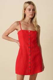 Sariah Button-front Linen Mini Dress