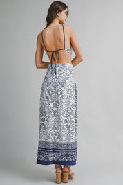 Paisley Print Halter Neck Open Back Maxi Dress