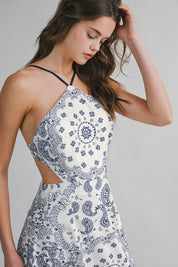 Paisley Print Halter Neck Open Back Maxi Dress