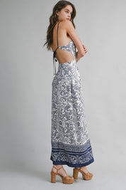 Paisley Print Halter Neck Open Back Maxi Dress