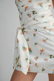 One Shoulder Floral Print Ruched Bodice Mini Dress