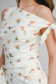 One Shoulder Floral Print Ruched Bodice Mini Dress