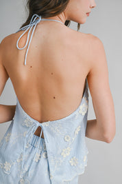 Embroidered Eyelet Halter Neck Top And Shorts Set