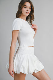 Ribbed Button Knit Top And Mini Bubble Skirt Set