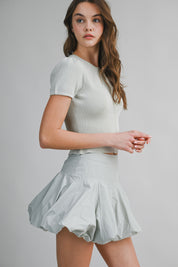 Sage Ribbed Button Knit Top And Mini Bubble Skirt Set