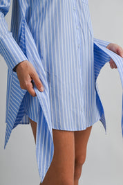 Striped Button Down Shirt Dress With Front Wrap Style Skirt