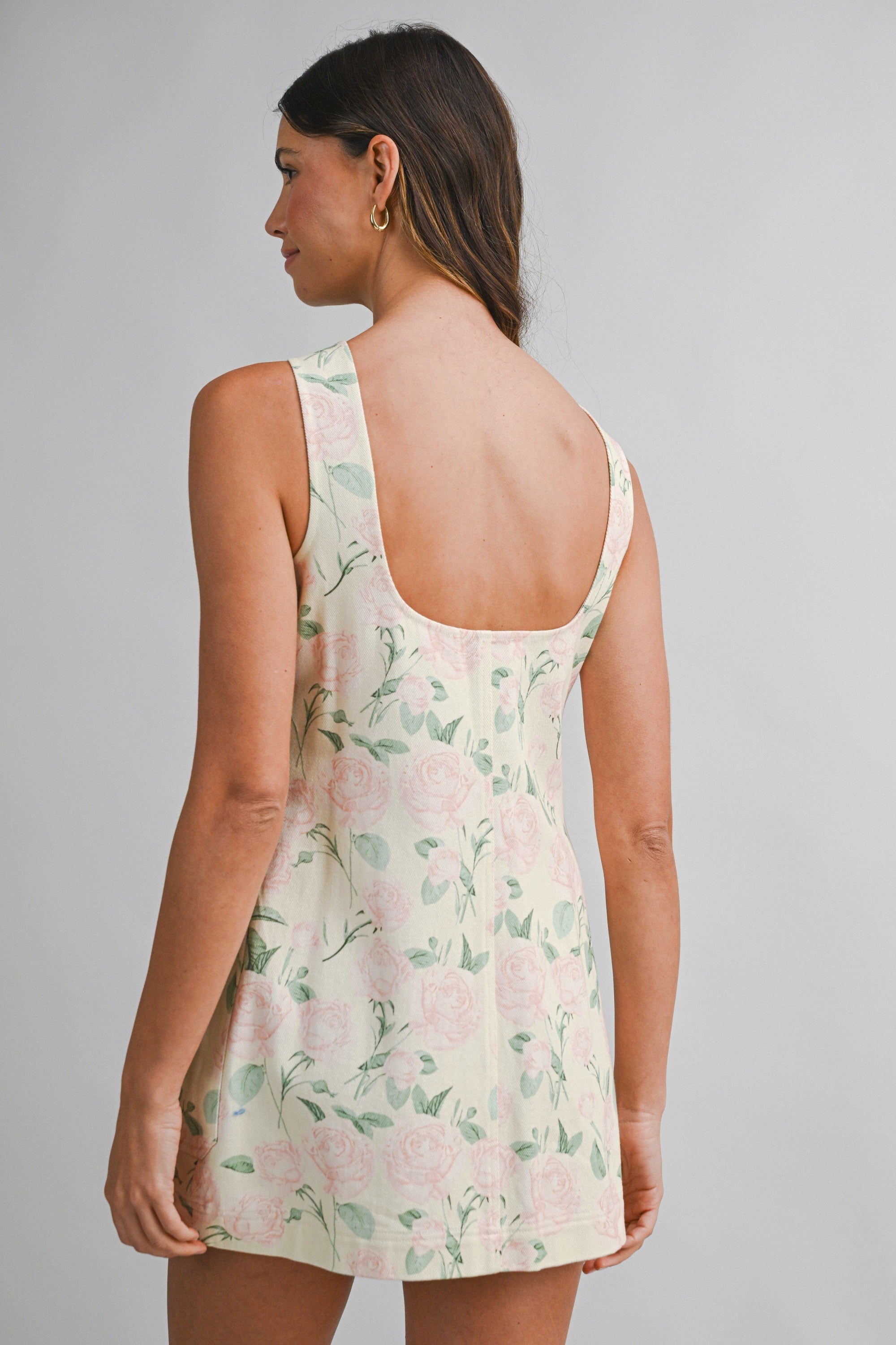 Floral Print Sleeveless Square Neckline Mini Dress