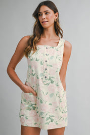 Floral Print Sleeveless Square Neckline Mini Dress