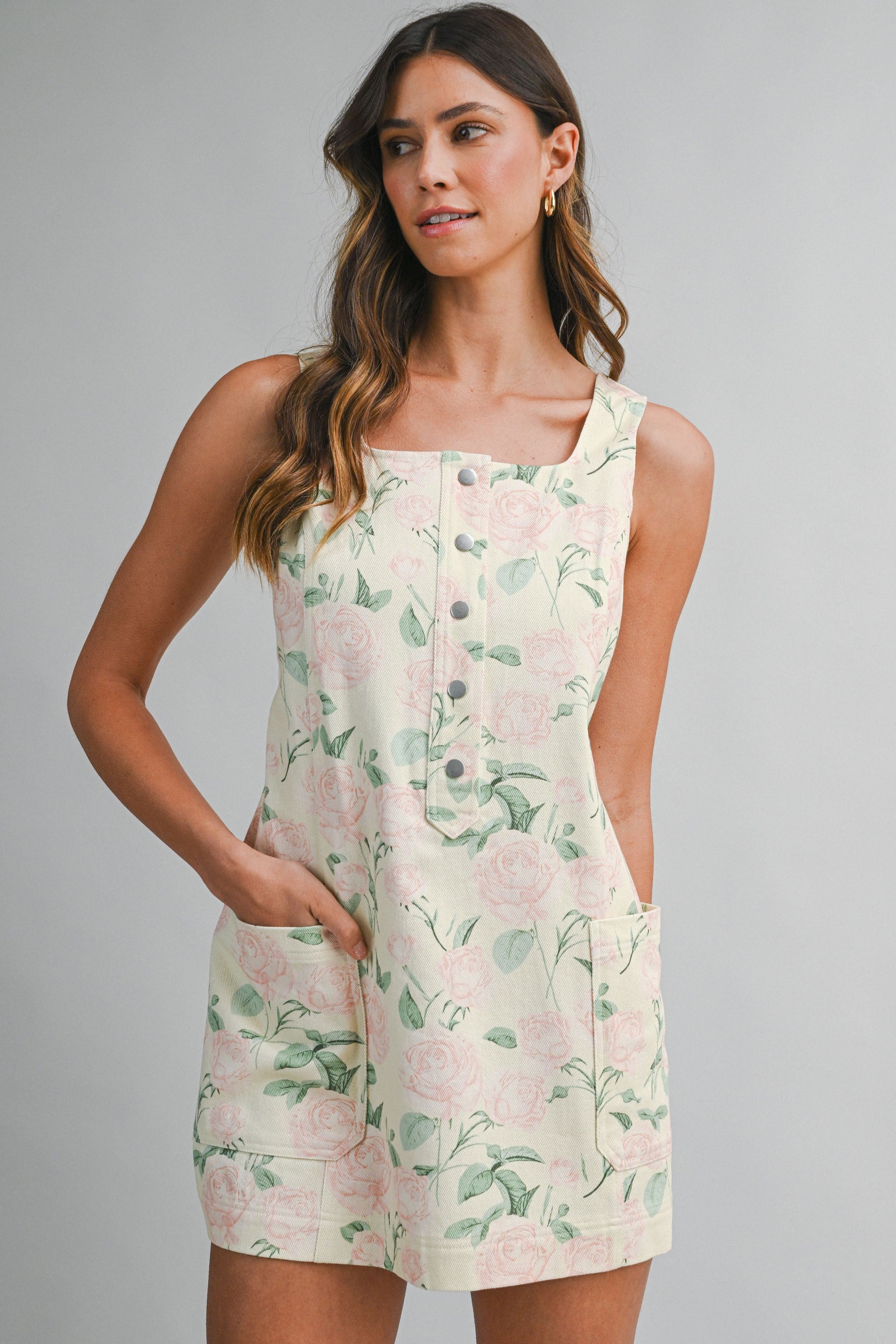 Floral Print Sleeveless Square Neckline Mini Dress