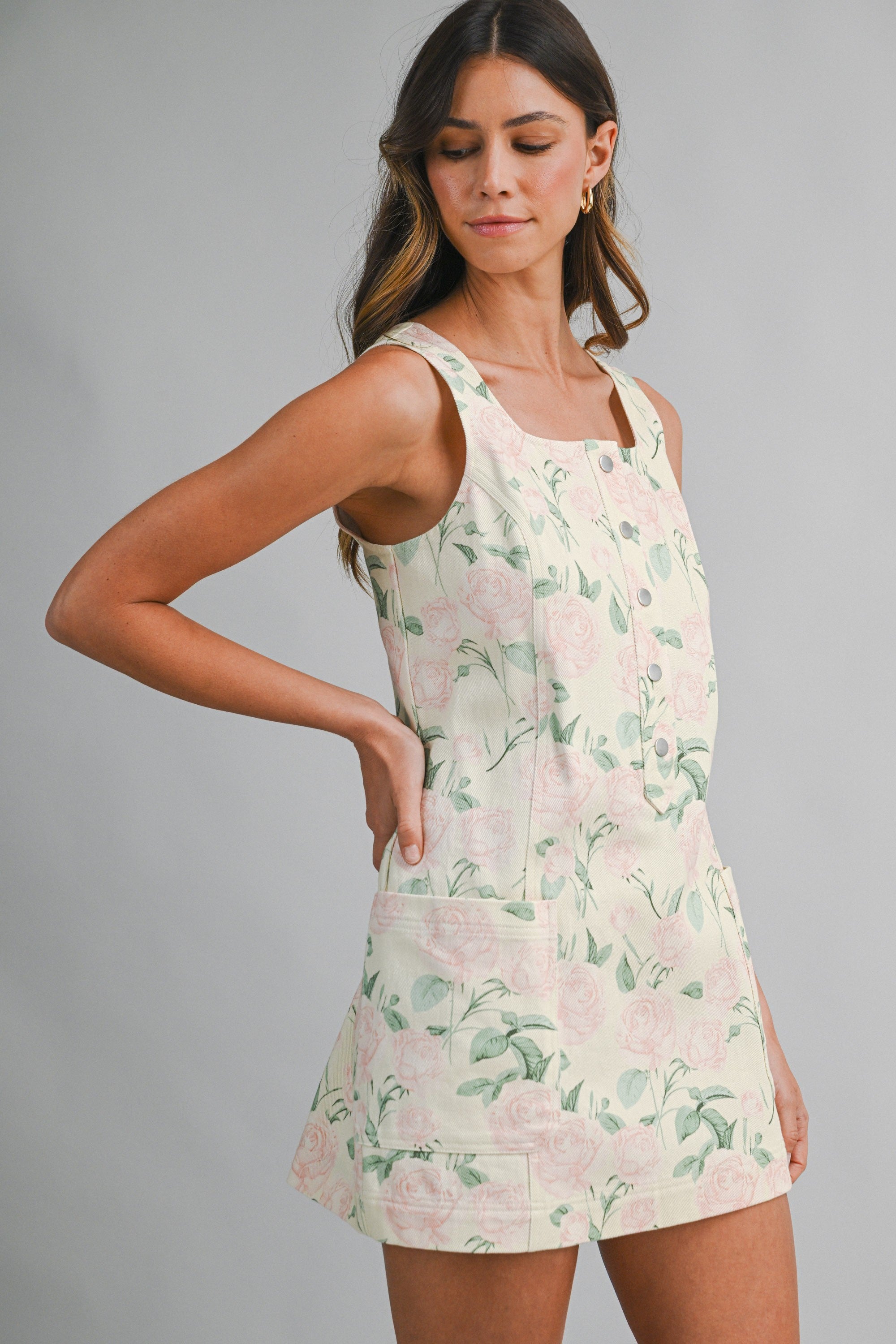 Floral Print Sleeveless Square Neckline Mini Dress