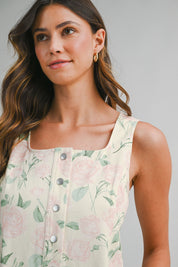 Floral Print Sleeveless Square Neckline Mini Dress