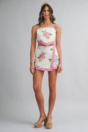 Floral Print Back Bow Tie Crop Top And Skort Set