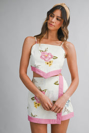 Floral Print Back Bow Tie Crop Top And Skort Set