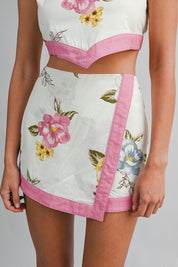 Floral Print Back Bow Tie Crop Top And Skort Set