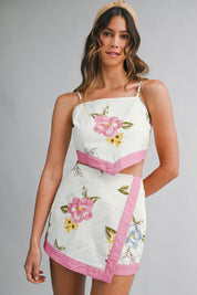 Floral Print Back Bow Tie Crop Top And Skort Set