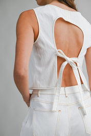 Open Back Self Tie Sleeveless Crop Top And Pants Set