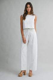 Open Back Self Tie Sleeveless Crop Top And Pants Set