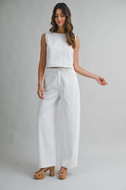 Open Back Self Tie Sleeveless Crop Top And Pants Set